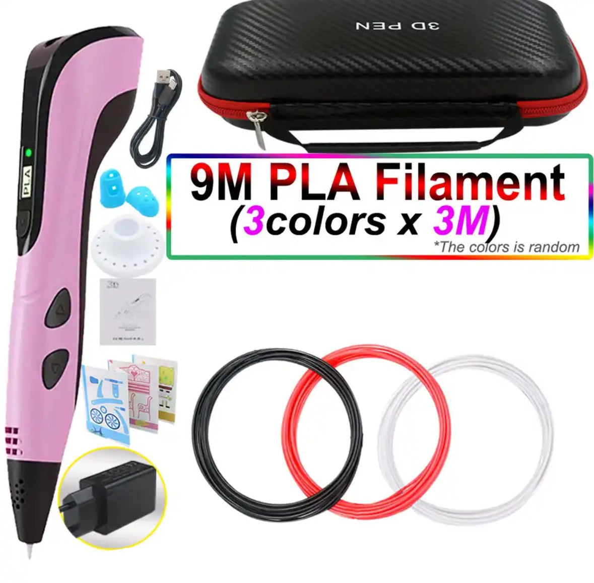 3D Pen for Kids with PLA Filament 12 Colors LED Display Case
