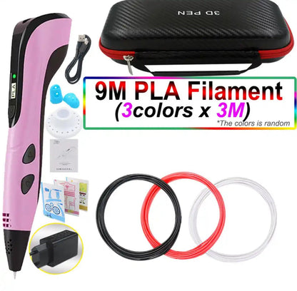 3D Pen for Kids with PLA Filament 12 Colors LED Display Case