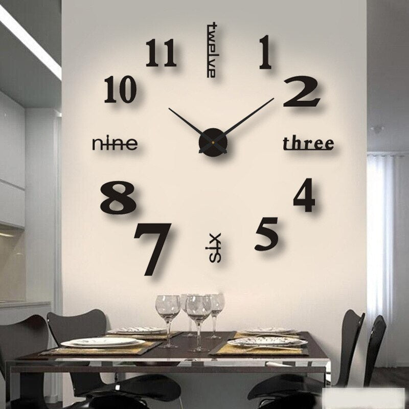 DIY Wall Clock Large 3D Frameless Silent for Living Room Decor