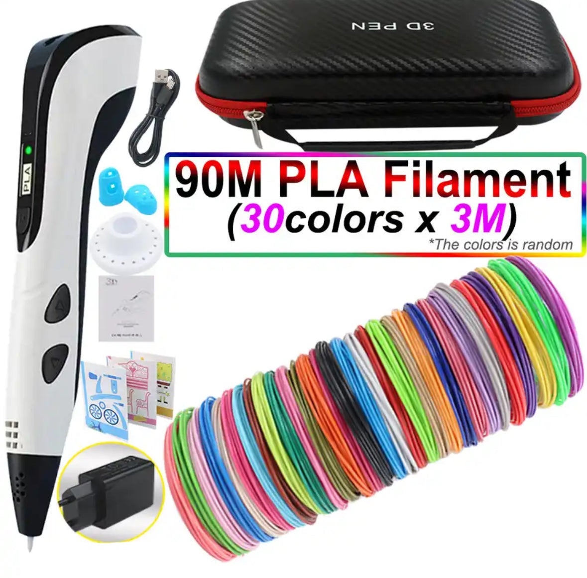 3D Pen for Kids with PLA Filament 12 Colors LED Display Case