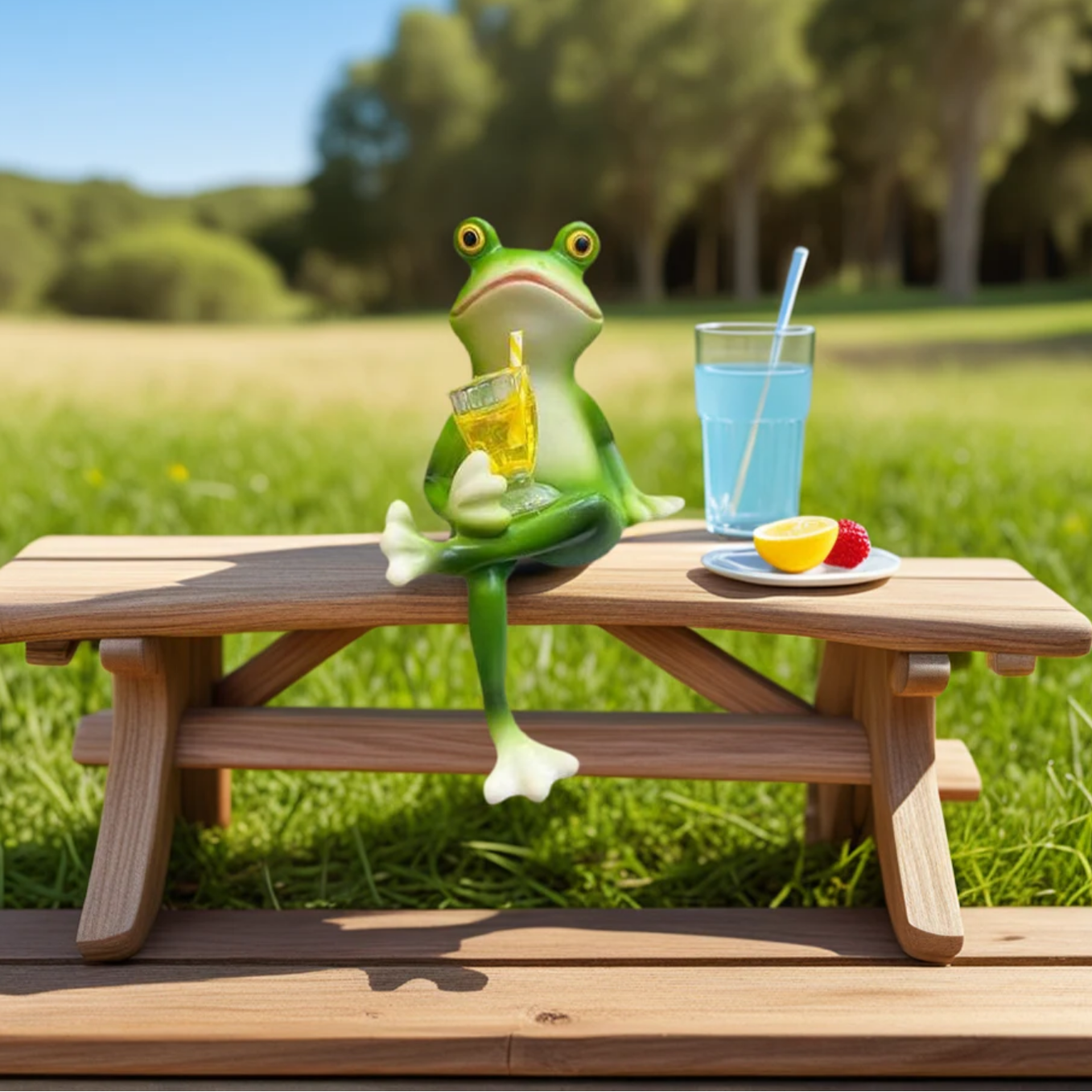 Garden Statue Frog Decor for Flower Pots Hand Painted Outdoor