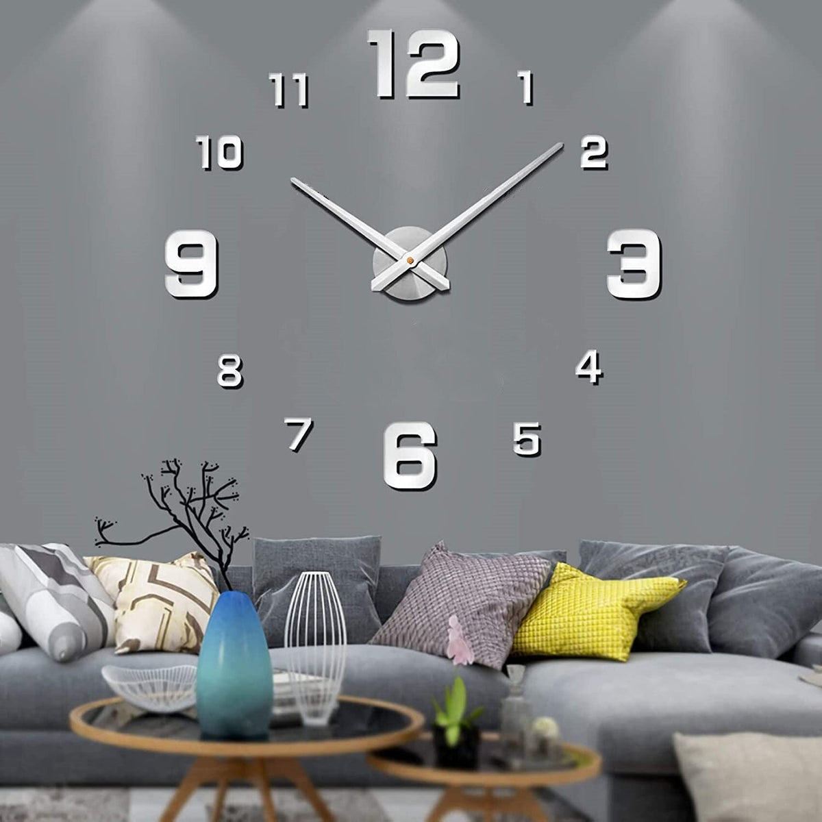 DIY Wall Clock Large 3D Frameless Silent for Living Room Decor