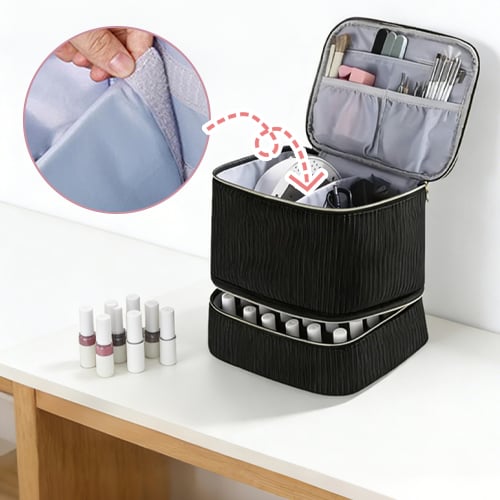 Nail Art Organizer Bag Double Layer Spill Proof Nail Storage Case