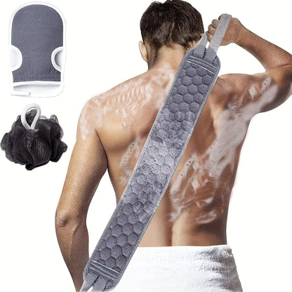 Back Scrubber for Shower Exfoliating Strap Set with Glove and Loofah