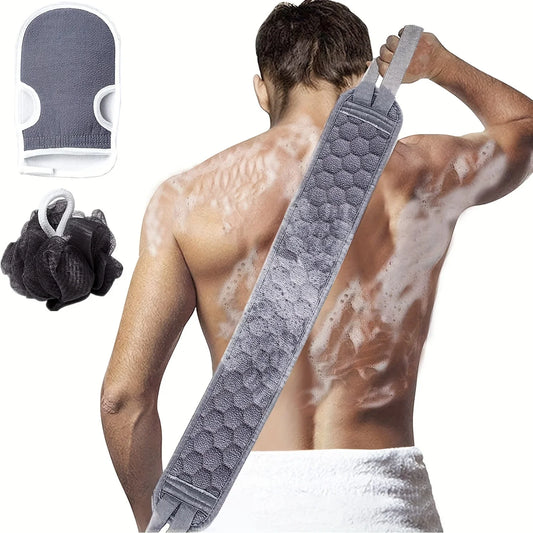 Back Scrubber for Shower Exfoliating Strap Set with Glove and Loofah