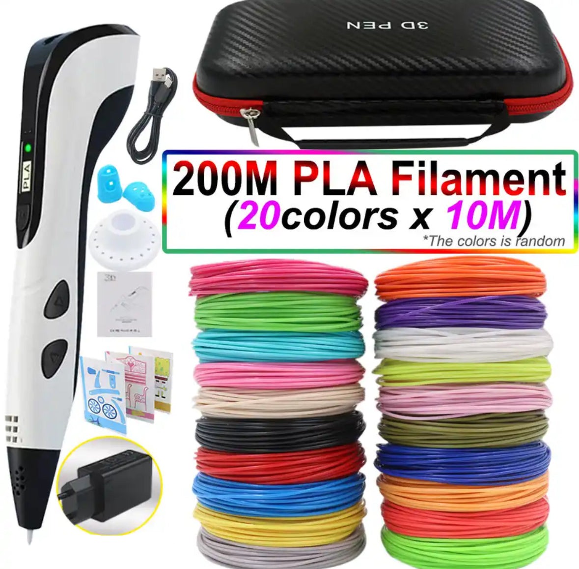 3D Pen for Kids with PLA Filament 12 Colors LED Display Case