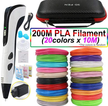 3D Pen for Kids with PLA Filament 12 Colors LED Display Case