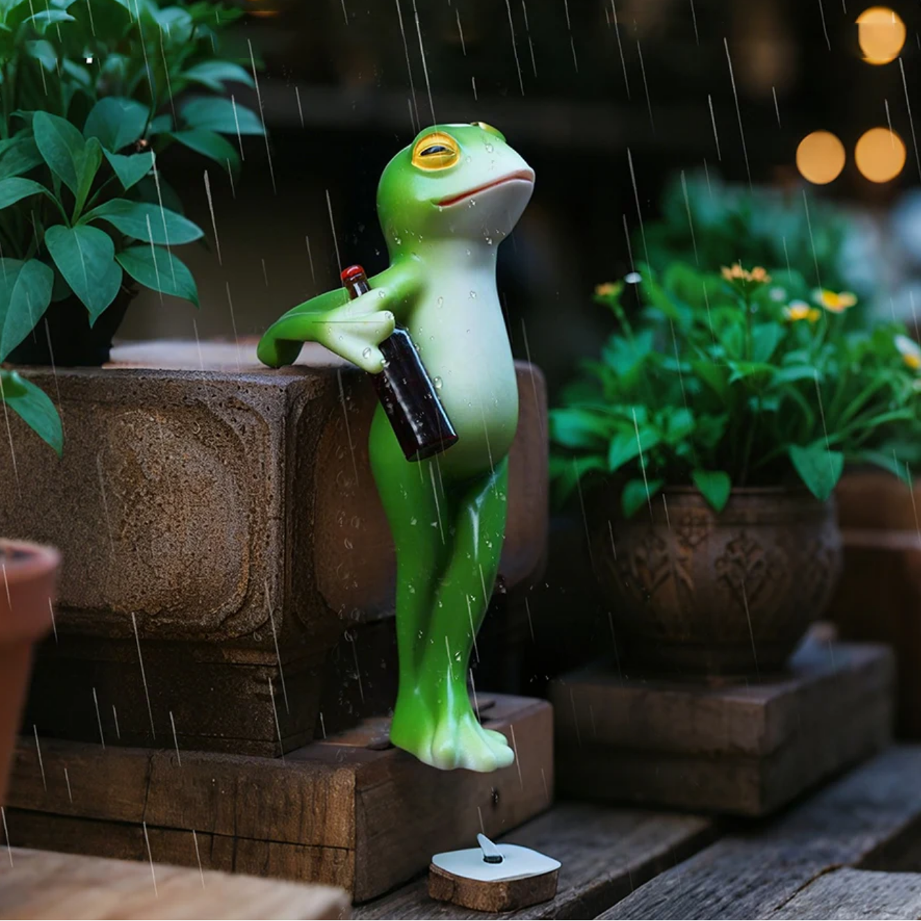 Garden Statue Frog Decor for Flower Pots Hand Painted Outdoor