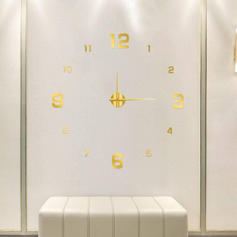 DIY Wall Clock Large 3D Frameless Silent for Living Room Decor