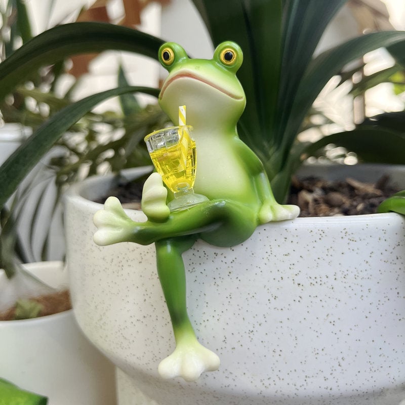 Garden Statue Frog Decor for Flower Pots Hand Painted Outdoor