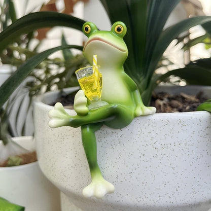 Garden Statue Frog Decor for Flower Pots Hand Painted Outdoor