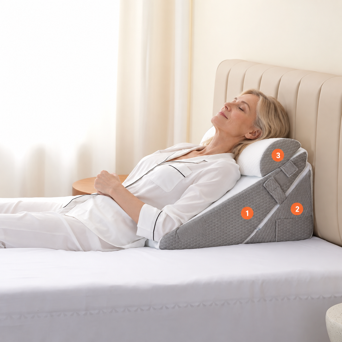Wedge Pillow Adjustable Memory Foam Bed Reading Pillow with Neck Roll