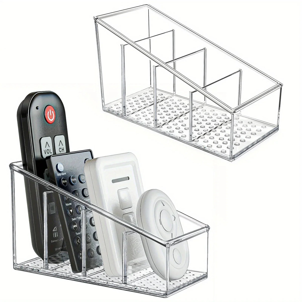 Remote Control Holder Clear Acrylic Desk Organizer with 4 Compartments