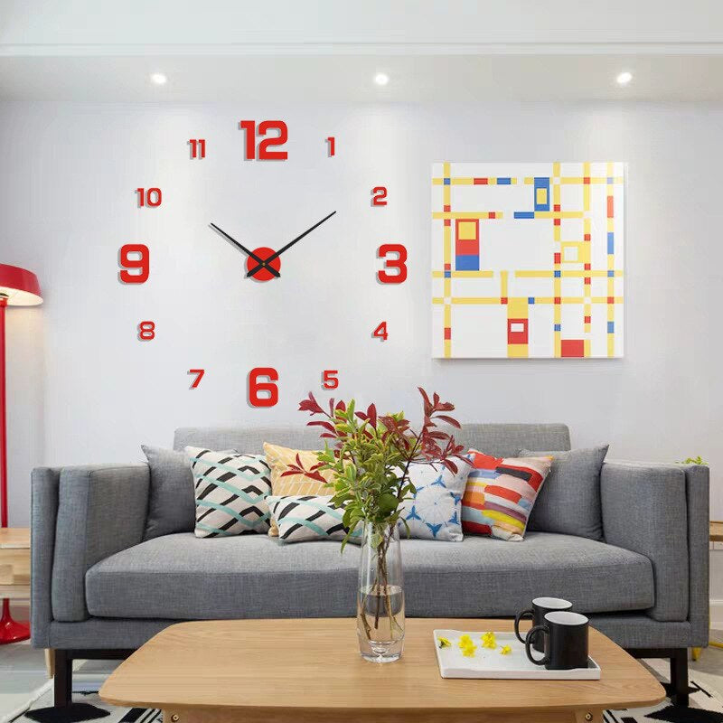 DIY Wall Clock Large 3D Frameless Silent for Living Room Decor