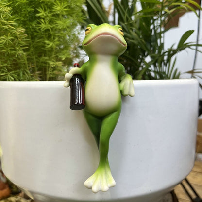 Garden Statue Frog Decor for Flower Pots Hand Painted Outdoor