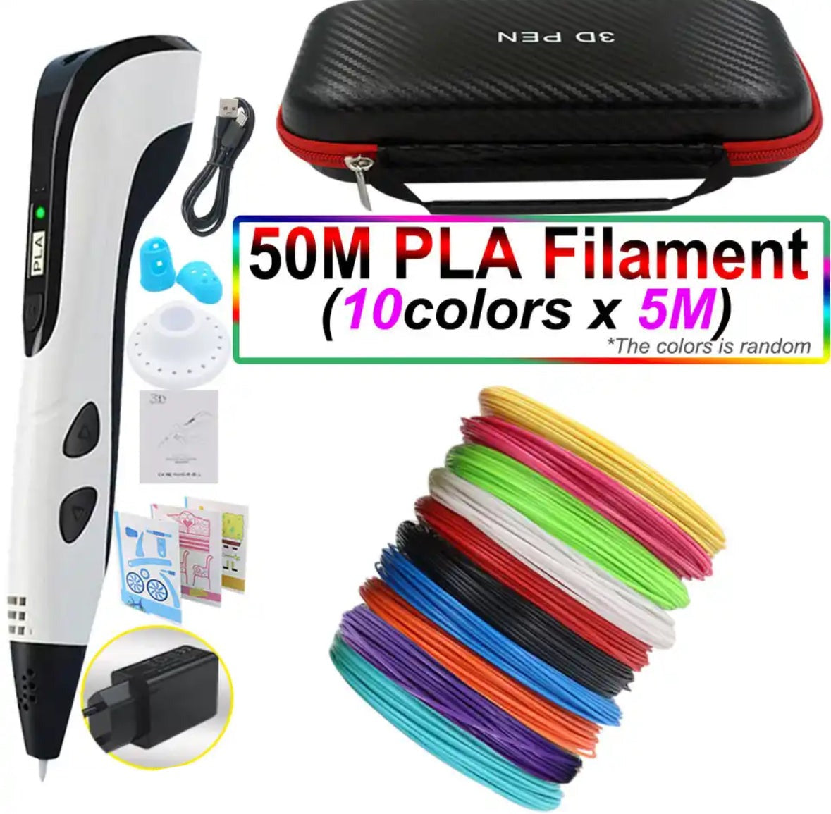 3D Pen for Kids with PLA Filament 12 Colors LED Display Case