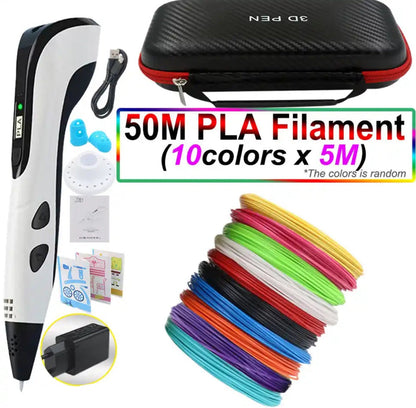 3D Pen for Kids with PLA Filament 12 Colors LED Display Case