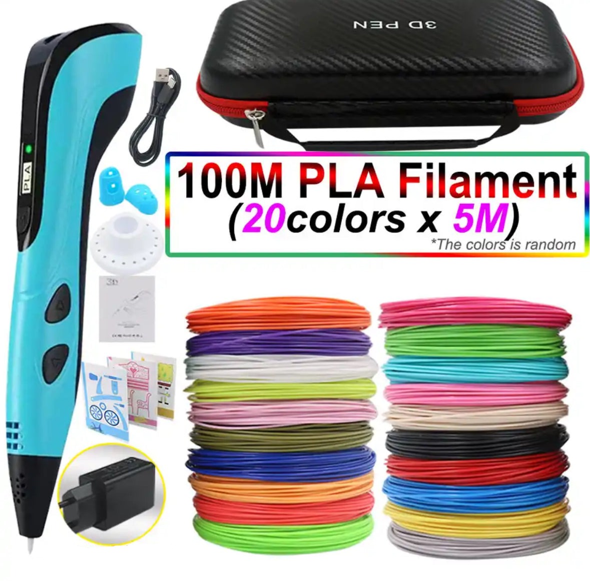 3D Pen for Kids with PLA Filament 12 Colors LED Display Case