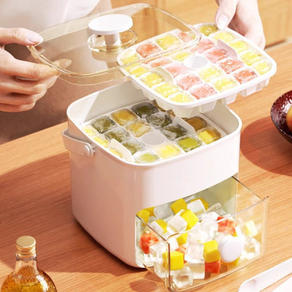 Ice Cube Tray Stackable Silicone Ice Maker Mold with Lid Leak Proof
