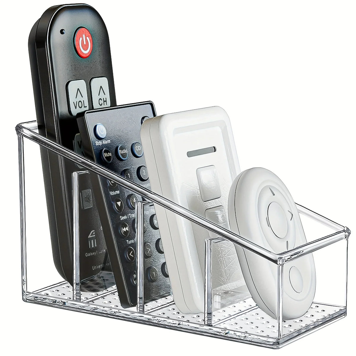 Remote Control Holder Clear Acrylic Desk Organizer with 4 Compartments