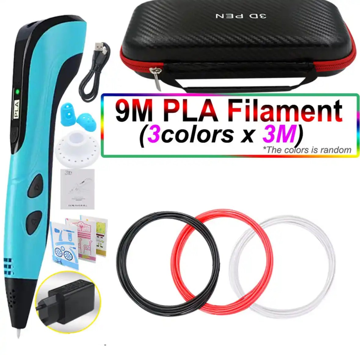 3D Pen for Kids with PLA Filament 12 Colors LED Display Case