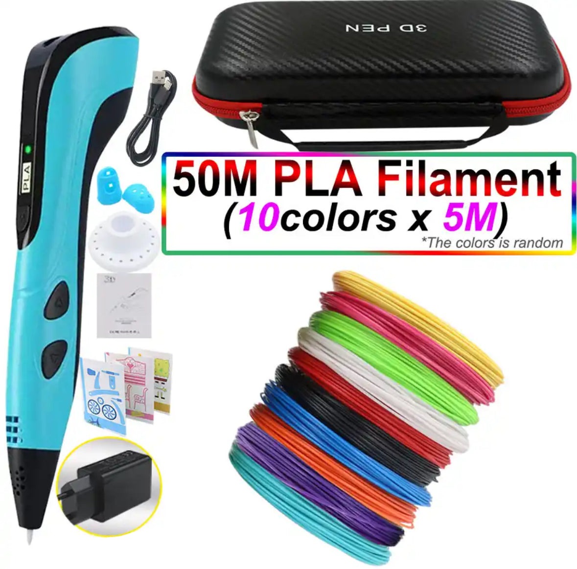3D Pen for Kids with PLA Filament 12 Colors LED Display Case