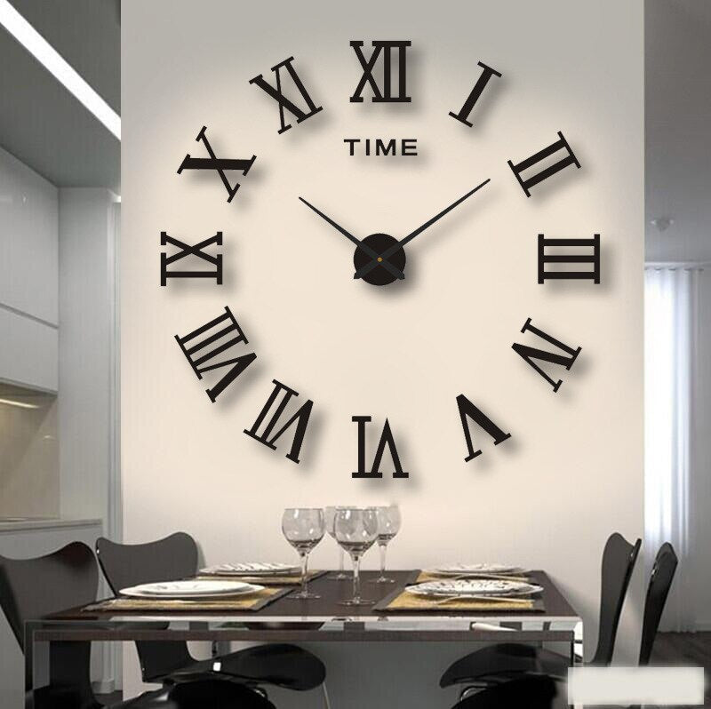 DIY Wall Clock Large 3D Frameless Silent for Living Room Decor