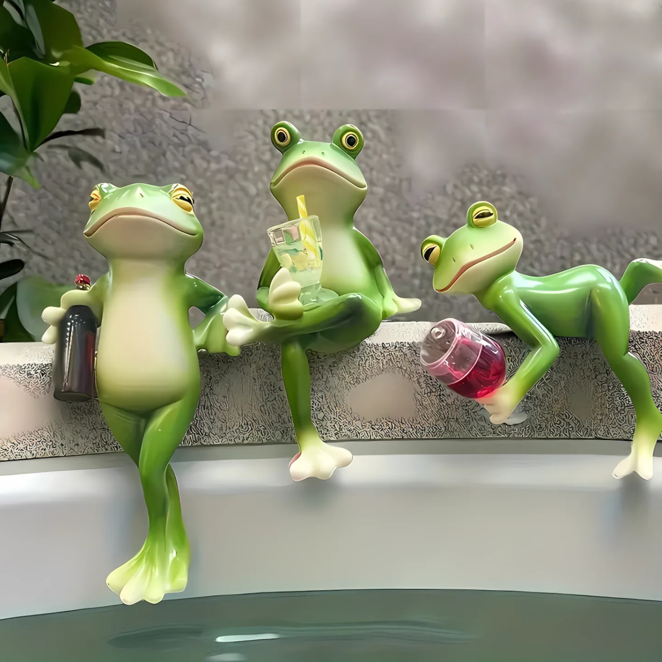 Garden Statue Frog Decor for Flower Pots Hand Painted Outdoor