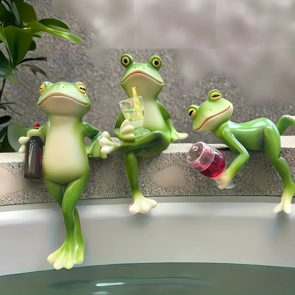 Garden Statue Frog Decor for Flower Pots Hand Painted Outdoor