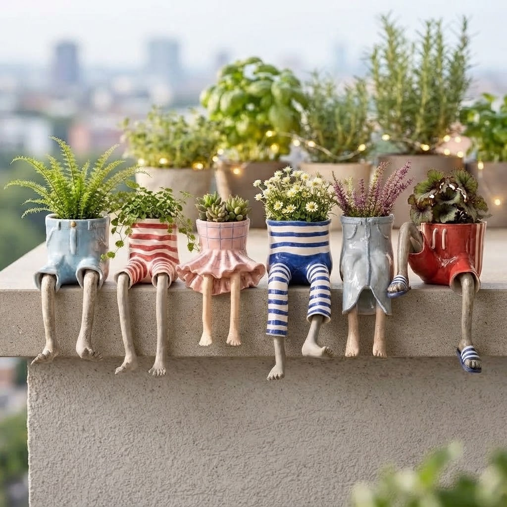 Succulent Pot Funny Planter with Dangling Legs Cute Shelf Sitter Gift