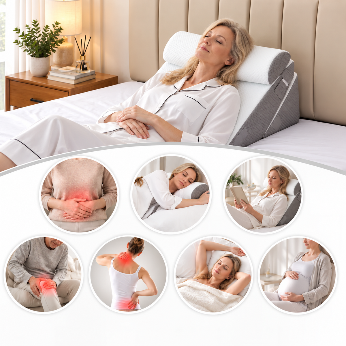 Wedge Pillow Adjustable Memory Foam Bed Reading Pillow with Neck Roll