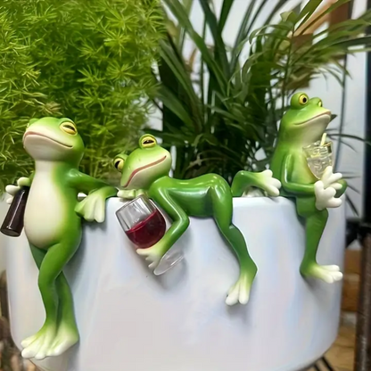 Garden Statue Frog Decor for Flower Pots Hand Painted Outdoor