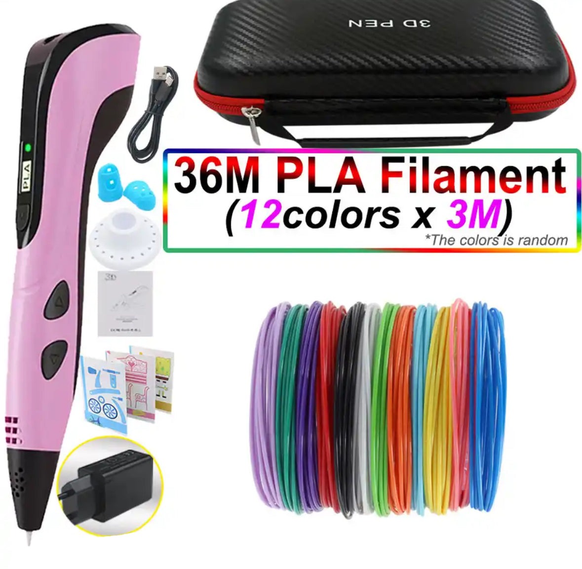 3D Pen for Kids with PLA Filament 12 Colors LED Display Case