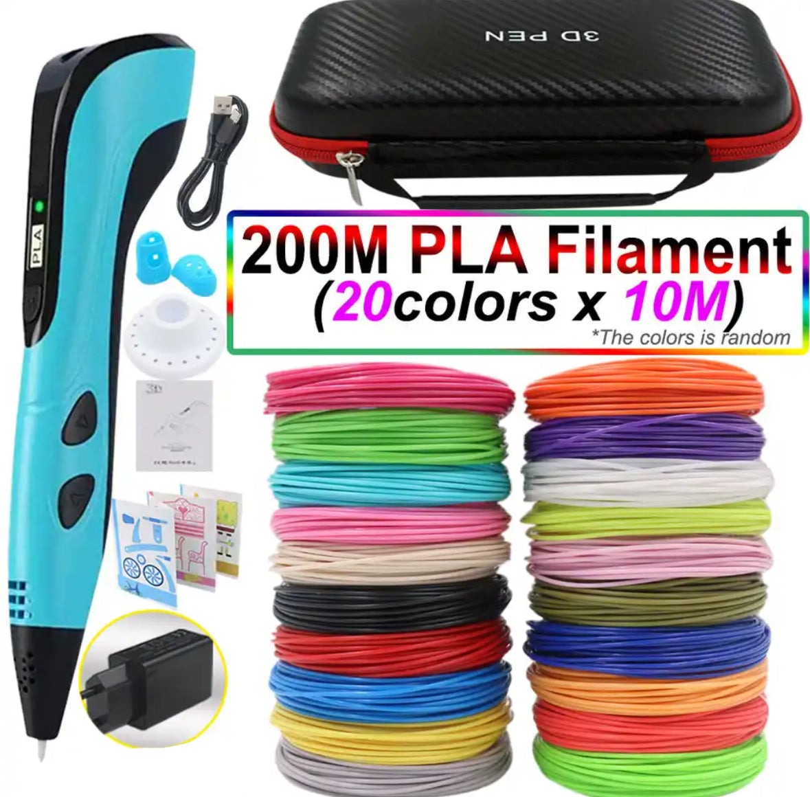 3D Pen for Kids with PLA Filament 12 Colors LED Display Case