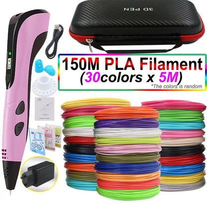 3D Pen for Kids with PLA Filament 12 Colors LED Display Case