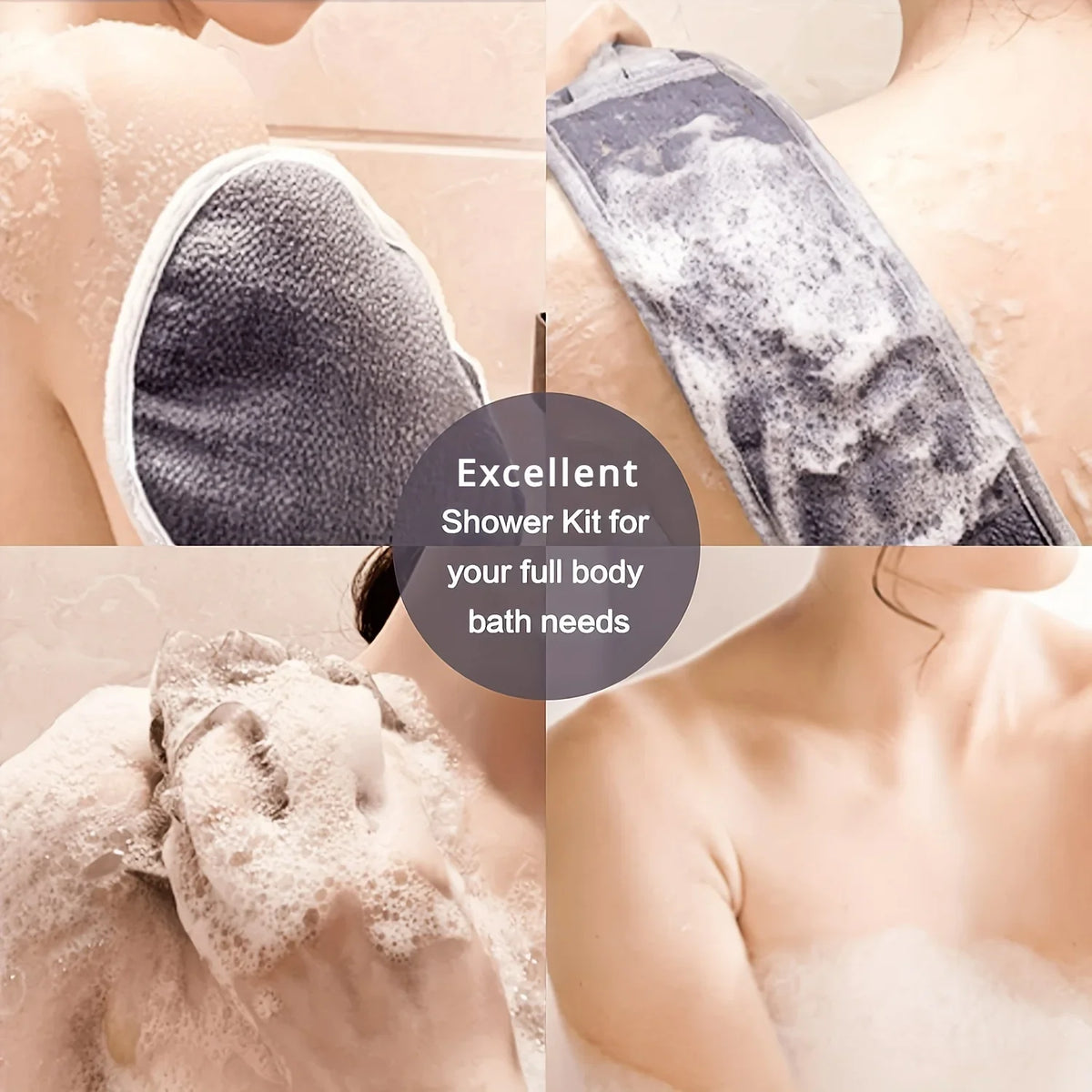 Back Scrubber for Shower Exfoliating Strap Set with Glove and Loofah
