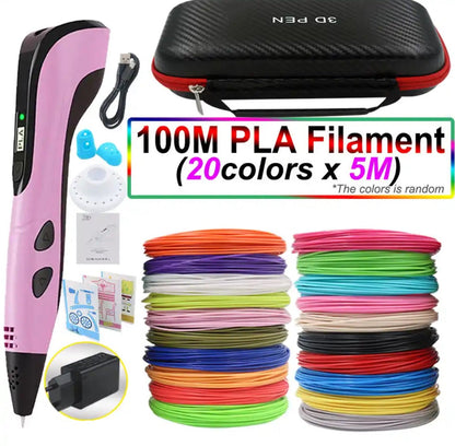 3D Pen for Kids with PLA Filament 12 Colors LED Display Case