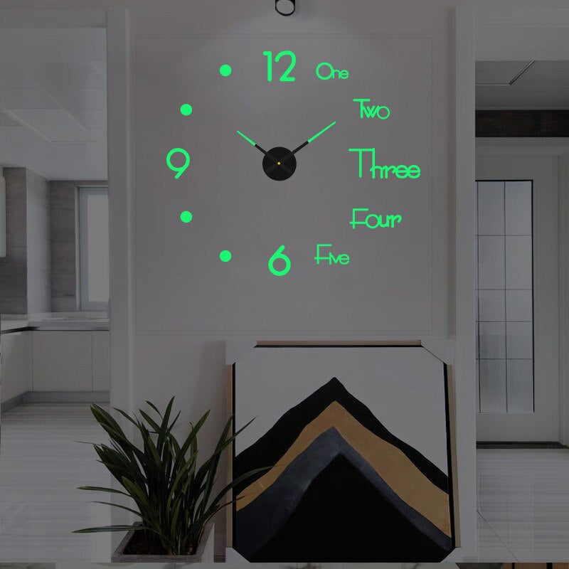 DIY Wall Clock Large 3D Frameless Silent for Living Room Decor