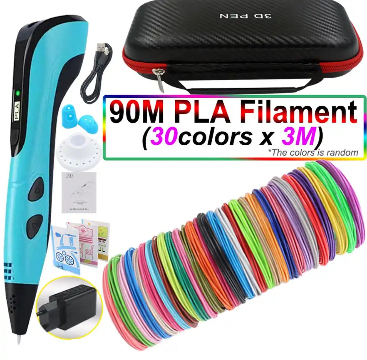 3D Pen for Kids with PLA Filament 12 Colors LED Display Case