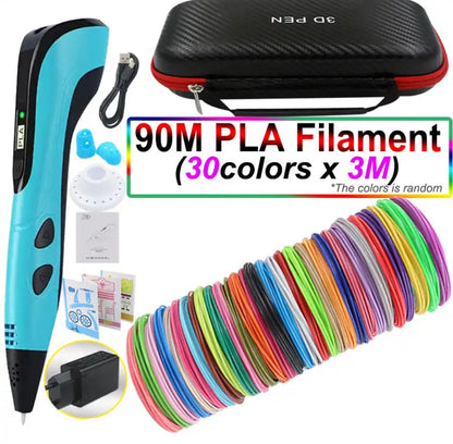 3D Pen for Kids with PLA Filament 12 Colors LED Display Case