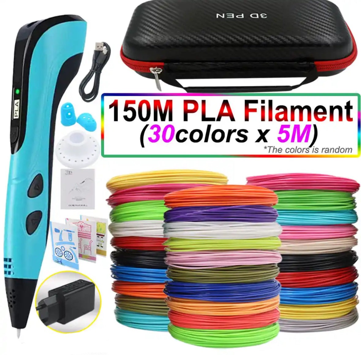 3D Pen for Kids with PLA Filament 12 Colors LED Display Case