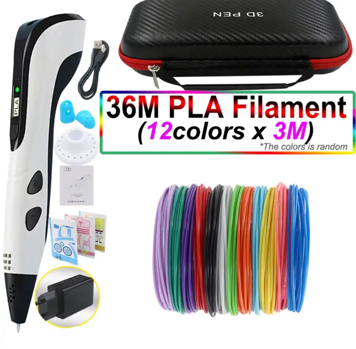 3D Pen for Kids with PLA Filament 12 Colors LED Display Case