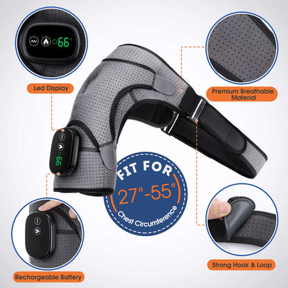 Heated Shoulder Brace Massager Wireless with Vibration for Pain