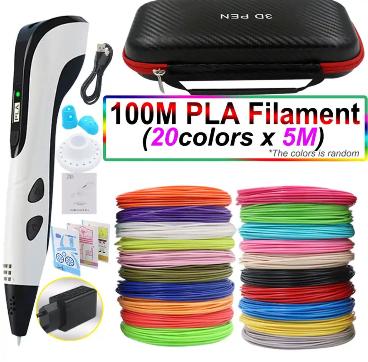 3D Pen for Kids with PLA Filament 12 Colors LED Display Case