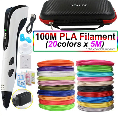 3D Pen for Kids with PLA Filament 12 Colors LED Display Case