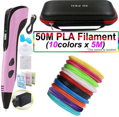 3D Pen for Kids with PLA Filament 12 Colors LED Display Case