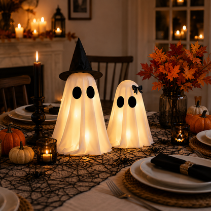 Halloween Decorations Indoor Light Up Ghosts Set of 2 with Witch Hat