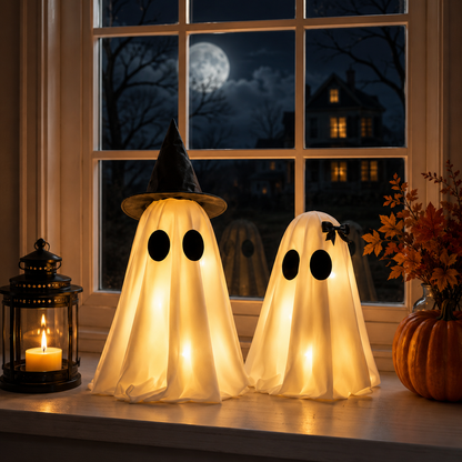 Halloween Decorations Indoor Light Up Ghosts Set of 2 with Witch Hat