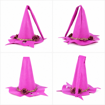 Witch Hat for Women Felt Halloween Costume Hat with Flower Decoration