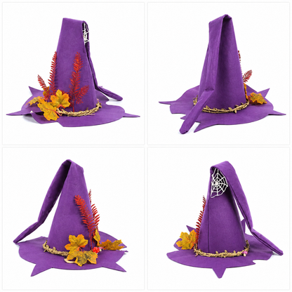 Witch Hat for Women Felt Halloween Costume Hat with Flower Decoration